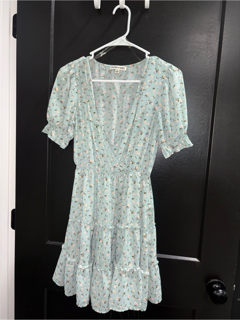Inspired Hearts Mint Floral Tiered Wrap Dress